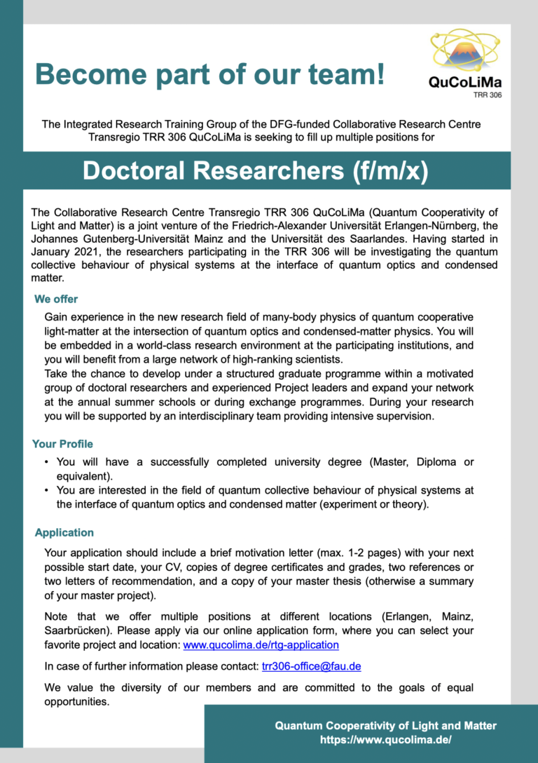 Become part of QuCoLiMa! Multiple positions for doctoral researchers (f/m/x)